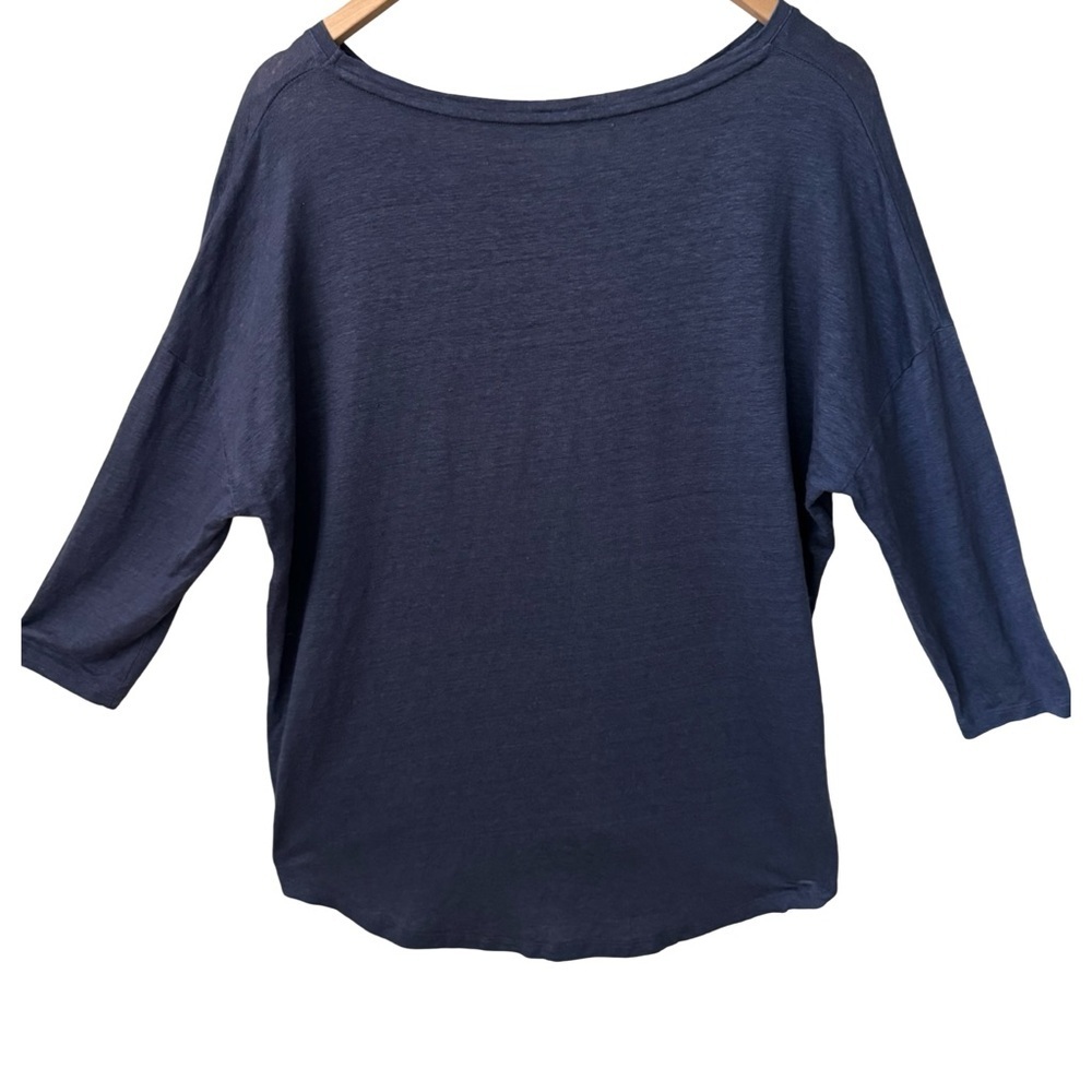 MAJESTIC FILATURES Deluxe Teeshirt Slub Linen Boatneck Elbow Sleeve Blue Size XL - Picture 7 of 13